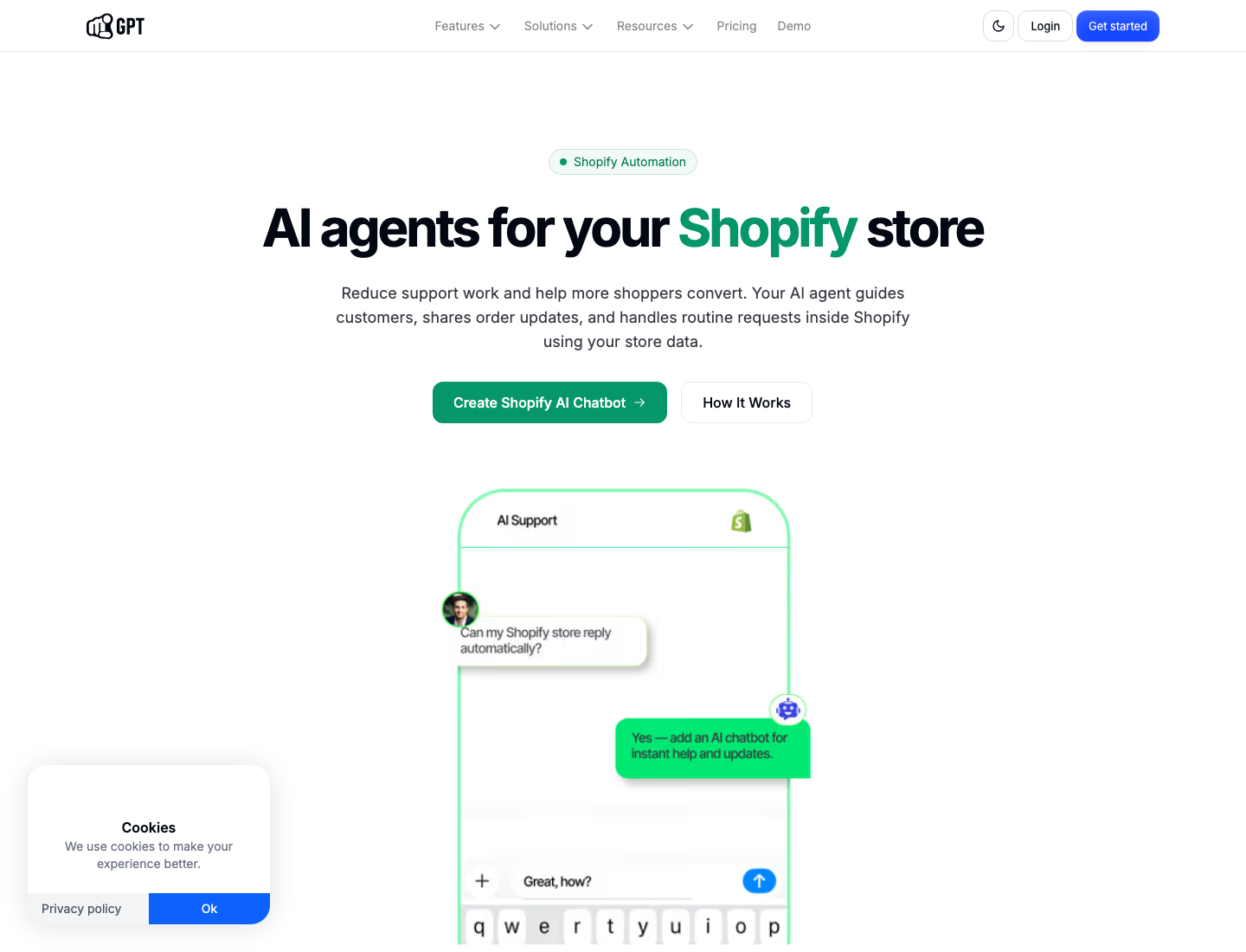 YourGPT Shopify integration landing page screenshot