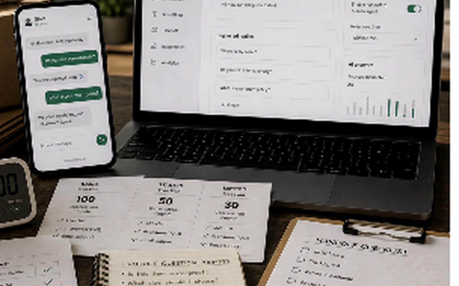 Minimal Shopify chatbot test bench with free plan cards, product data sheets, and support prompts