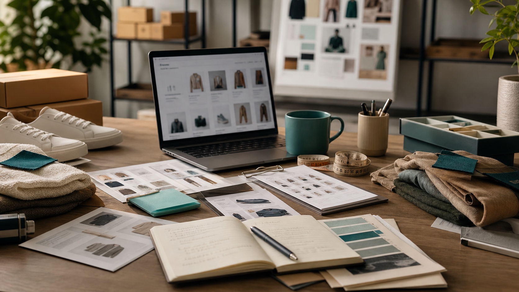 Ecommerce merchandising workspace with catalog data, search behavior, product samples, and inventory signals